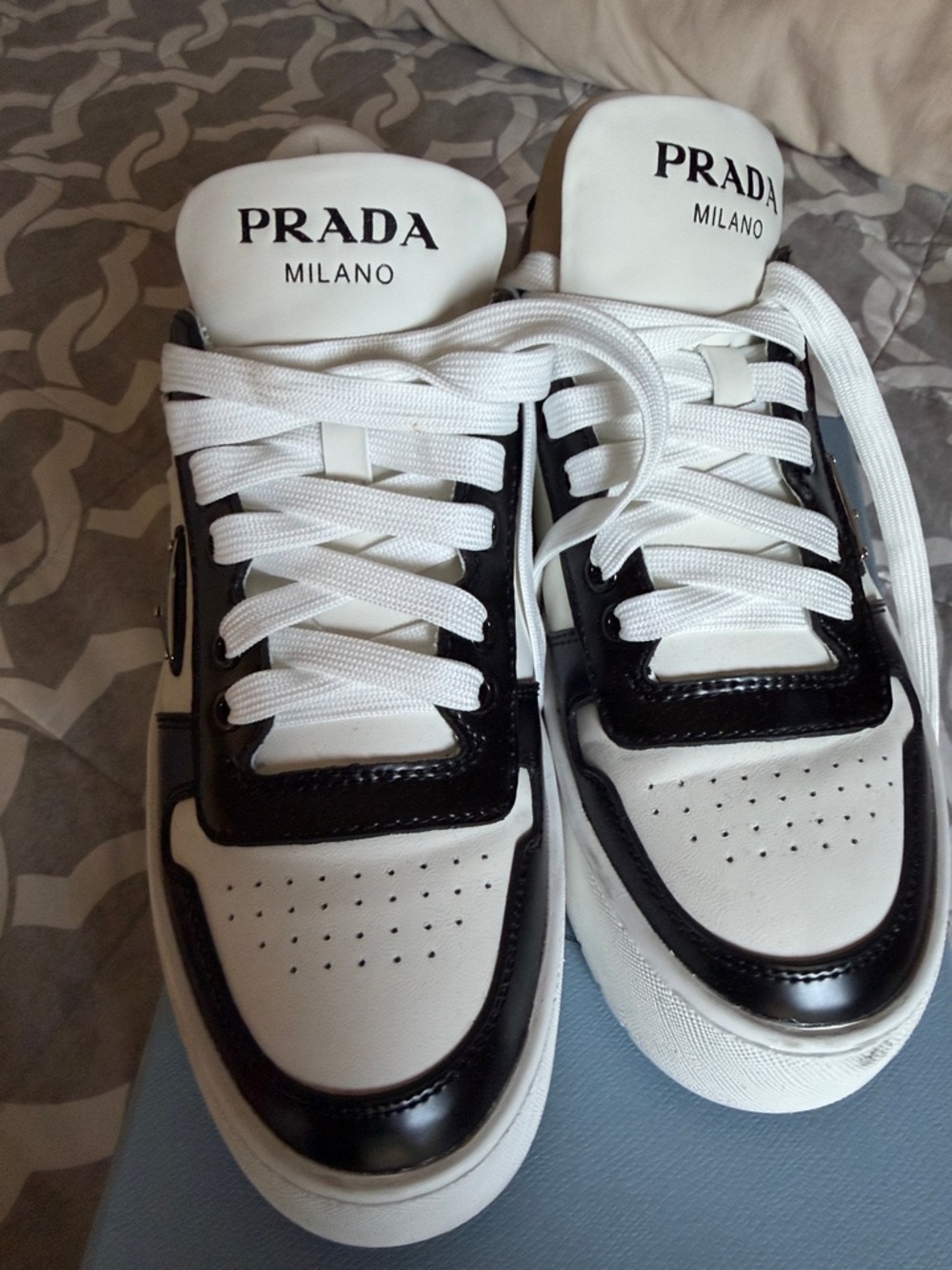 Prada Black and White Platform Lace-Up Sneakers - Picture 4 of 6